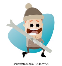 funny cartoon man with skis