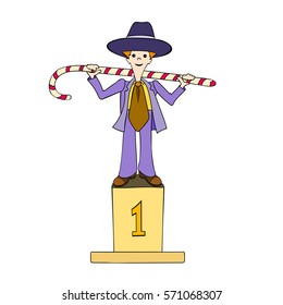 Funny cartoon man standing on a pedestal 