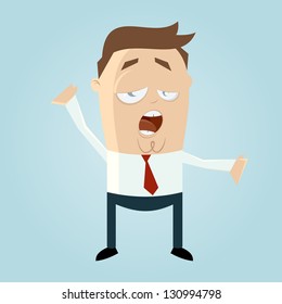 Funny cartoon man is tired