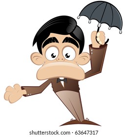 funny cartoon man with umbrella