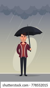 Funny Cartoon Man Umbrella Standing Under Stock Vector (Royalty Free ...