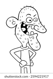 Funny cartoon man with weird features coloring page