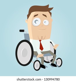 Funny cartoon man in wheelchair