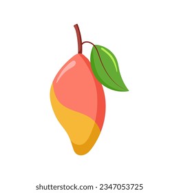 Funny cartoon mango. Cute fruit. Vector food illustration isolated on white background.