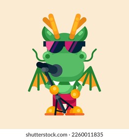 Funny cartoon maskot dragon character flat design illustration