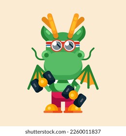 Funny cartoon maskot dragon character flat design illustration