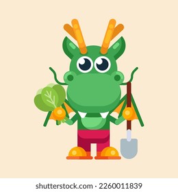 Funny cartoon maskot dragon character flat design illustration