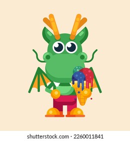 Funny cartoon maskot dragon character flat design illustration