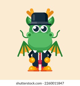 Funny cartoon maskot dragon character flat design illustration