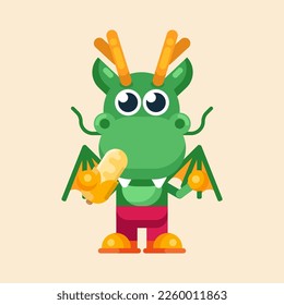 Funny cartoon maskot dragon character flat design illustration