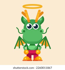 Funny cartoon maskot dragon character flat design illustration