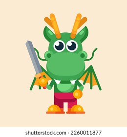 Funny cartoon maskot dragon character flat design illustration