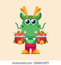 Funny cartoon maskot dragon character flat design illustration