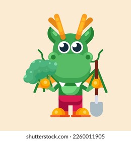 Funny cartoon maskot dragon character flat design illustration
