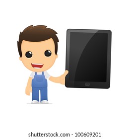 funny cartoon mechanic in various poses for use in advertising, presentations, brochures, blogs, documents and forms, etc.