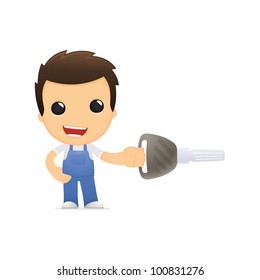 funny cartoon mechanic in various poses for use in advertising, presentations, brochures, blogs, documents and forms, etc.