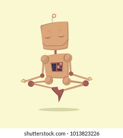 Funny cartoon meditating robot vector. Character cartoon style