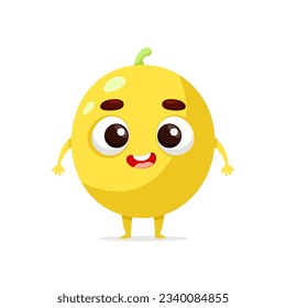 Funny cartoon melon. Kawaii fruit character. Vector food illustration isolated on white background.