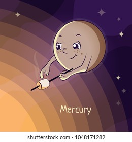 Funny cartoon Mercury. Vector illustration for children's educational games