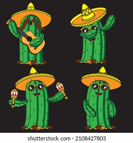 Funny Cartoon Mexican Cactus Sombrero Dancing Stock Vector (Royalty ...