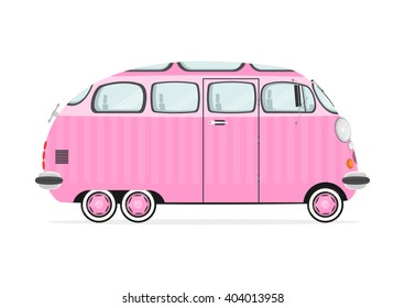 Funny cartoon minivan on a white background. Flat vector
