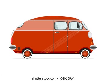 Funny cartoon minivan on a white background. Flat vector
