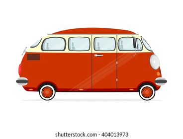 Funny cartoon minivan on a white background. Flat vector
