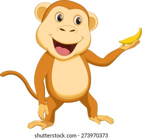 funny cartoon monkey with a banana in hand
