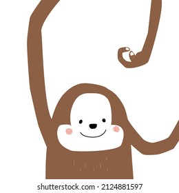 Funny cartoon monkey. Childish cute graphic. Vector hand drawn illustration.