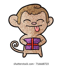 funny cartoon monkey with christmas present