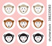 Funny cartoon monkey emotion set. Vector children illustration.