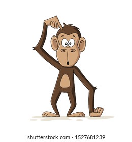 Funny cartoon monkey. Hand drawn vector illustration with separate layers.