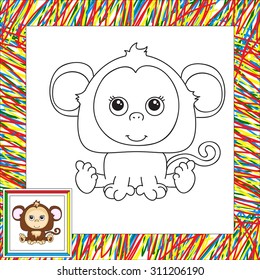 Funny cartoon monkey. Vector illustration for children. Coloring book for kids