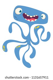 Funny cartoon monster alien with tentacles. Vector Halloween illustration