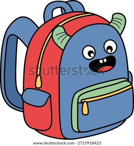 Funny Cartoon Monster Backpack Illustration for Kids School Supplies and Fun