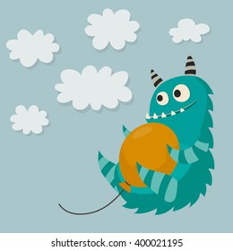 Funny cartoon monster with balloon