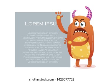 funny cartoon monster with banner vector illustration