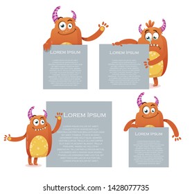 funny cartoon monster with banner vector illustration