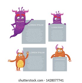 funny cartoon monster with banner vector illustration