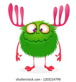 Funny cartoon monster with big horns. Vector stock illustration