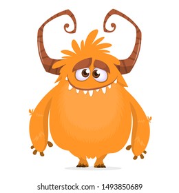 Funny cartoon monster with big horns. Vector illustration