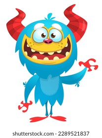 Funny cartoon monster bigfoot yeti. Illustration of cute and happy alien. Halloween vector design isolated