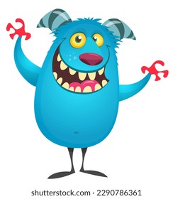 Funny cartoon monster bigfoot yeti. Illustration of cute and happy alien. Halloween vector design isolated