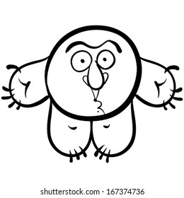 Funny cartoon monster, black and white lines vector illustration.