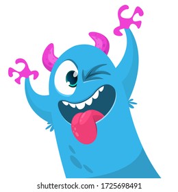 Funny cartoon monster blinking with one eye. Vector Halloween illustration.