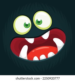 Funny cartoon monster character face expression. Illustration of cute and happy alien creature. Halloween design.