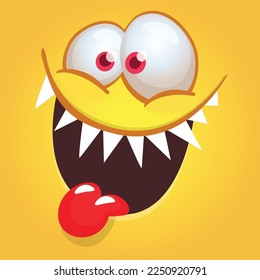 Funny cartoon monster character face expression. Illustration of cute and happy alien creature. Halloween design.
