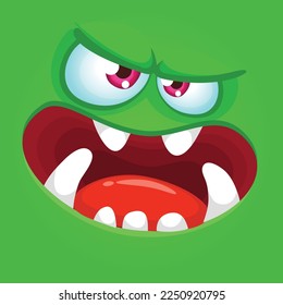 Funny cartoon monster character face expression. Illustration of cute and happy alien creature. Halloween design.
