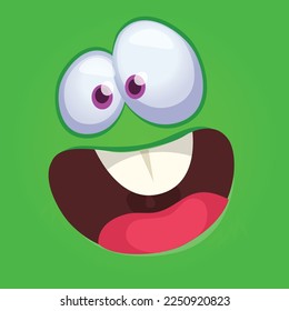 Funny cartoon monster character face expression. Illustration of cute and happy alien creature. Halloween design.