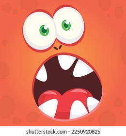 Funny cartoon monster character face expression. Illustration of cute and happy alien creature. Halloween design.